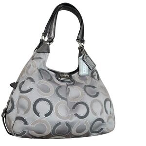 Coach Optic Art Signature C Grey Metallic Leather Hobo Shoulder Bag 2000s Y2K